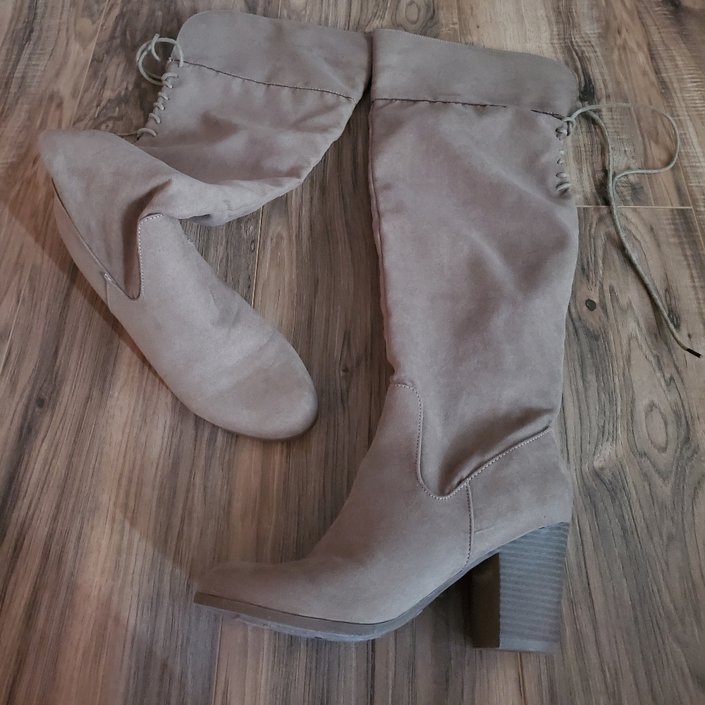 Tan suede over the knee boots